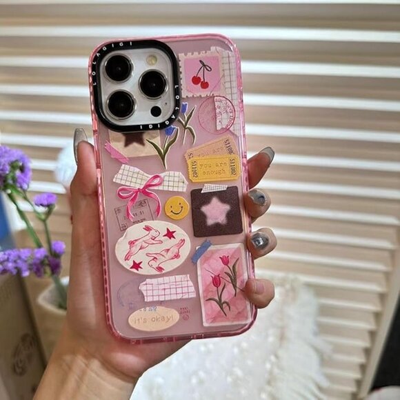 Iphone 16 15 14 13 12 11 XR Cute Pink Scrapbook Aesthetic Trendy Design Case - Picture 1 of 4